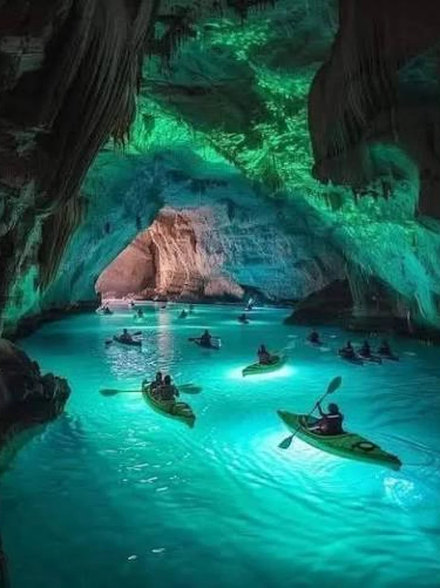 A limestone cave grotto and underground river in rural Kentucky